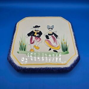 Vintage FRENCH Pottery Trivet Quimperle